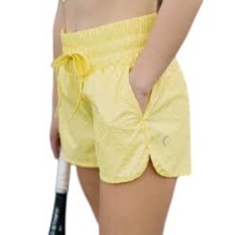 ZYIA Active "Bubbles" High-Rise Bomber Shorts in the shade Fizzy Lemon, Size M